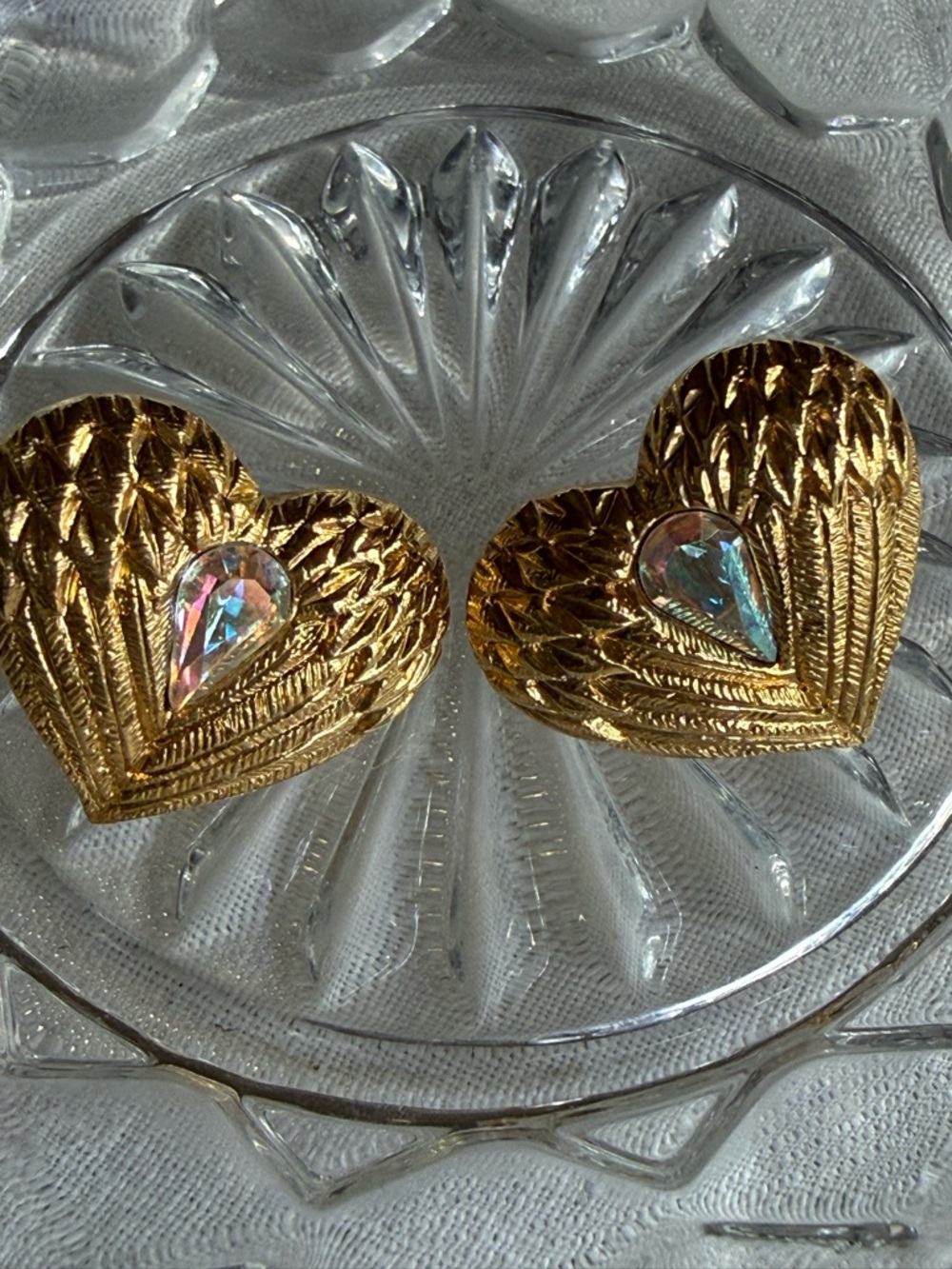 Kirk’s Folly “Angel Wings” Heart Earrings with Aurora Borealis Rhinestone
